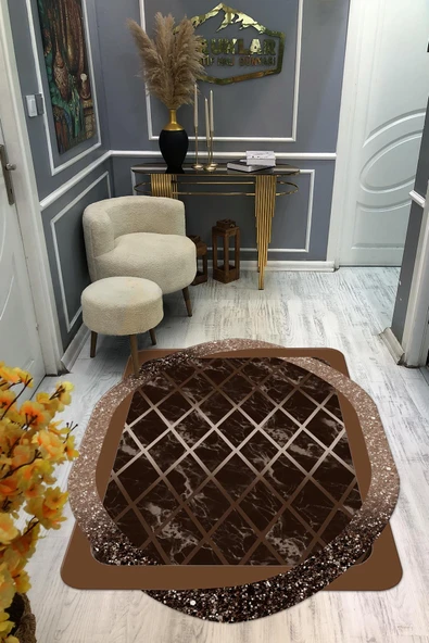 Kaymaz Taban Yıkanabilir Dijital Baskı Dekoratif Modern Desenli Elegance Serisi Lazer Kesim Dot Taban Halı ELG10 RENKLİ 80 X 200