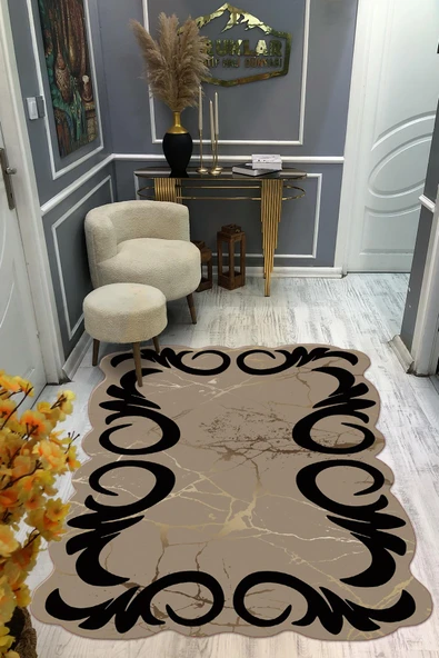 Kaymaz Taban Yıkanabilir Dijital Baskı Dekoratif Modern Desenli Elegance Serisi Lazer Kesim Dot Taban Halı ELG53 RENKLİ 80 X 300