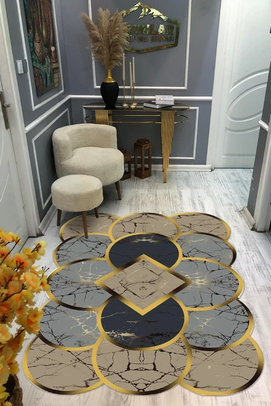 Kaymaz Taban Yıkanabilir Dijital Baskı Dekoratif Modern Desenli Elegance Serisi Lazer Kesim Dot Taban Halı ELG64 RENKLİ 100 X 300