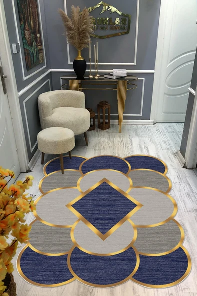 Kaymaz Taban Yıkanabilir Dijital Baskı Dekoratif Modern Desenli Elegance Serisi Lazer Kesim Dot Taban Halı ELG63 RENKLİ 100 X 200