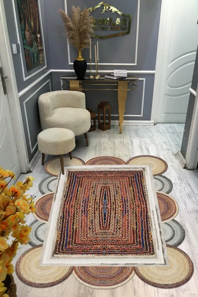 Kaymaz Taban Yıkanabilir Dijital Baskı Dekoratif Modern Desenli Elegance Serisi Lazer Kesim Dot Taban Halı ELG60 RENKLİ 80 X 300