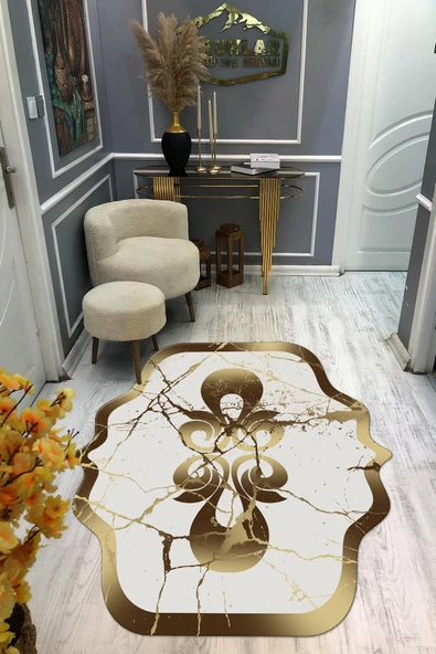 Kaymaz Taban Yıkanabilir Dijital Baskı Dekoratif Modern Desenli Elegance Serisi Lazer Kesim Dot Taban Halı ELG73 RENKLİ 100 X 300