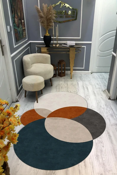 Kaymaz Taban Yıkanabilir Dijital Baskı Dekoratif Modern Desenli Elegance Serisi Lazer Kesim Dot Taban Halı ELG44 RENKLİ 80 X 200