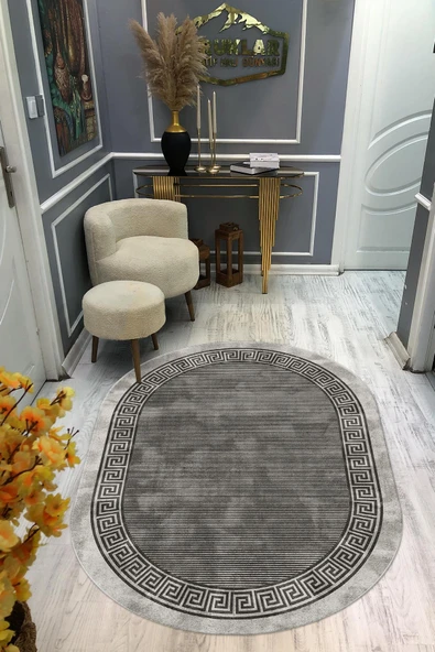 Kaymaz Taban Yıkanabilir Dijital Baskı Oval Kesim Dekoratif Modern Desenli Dot Taban Halı OVAL003 RENKLİ 100 X 300