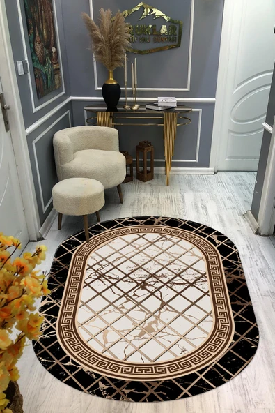 Kaymaz Taban Yıkanabilir Dijital Baskı Oval Kesim Dekoratif Modern Desenli Dot Taban Halı OVAL015 RENKLİ 180 X 280