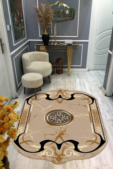 Kaymaz Taban Yıkanabilir Dijital Baskı Dekoratif Modern Desenli Elegance Serisi Lazer Kesim Dot Taban Halı ELG83 RENKLİ 80 X 200