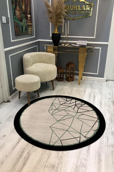 Kaymaz Taban Yıkanabilir Dijital Baskı Dekoratif Modern Desenli Yuvarlak Dot Taban Halı RENKLİ 80 X 80