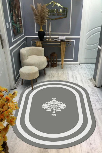 Kaymaz Taban Yıkanabilir Dijital Baskı Oval Kesim Dekoratif Modern Desenli Dot Taban Halı OVAL017 RENKLİ 200 X 300