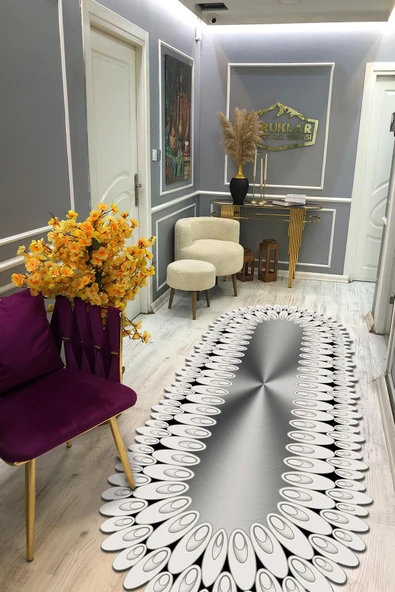 Kaymaz Taban Yıkanabilir Dijital Baskı Dekoratif Modern Desenli Elegance Serisi Lazer Kesim Dot Taban Halı ELG71 RENKLİ 140 X 200