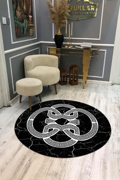 Kaymaz Taban Yıkanabilir Dijital Baskı Dekoratif Modern Desenli Yuvarlak Dot Taban Halı RENKLİ 80 X 80