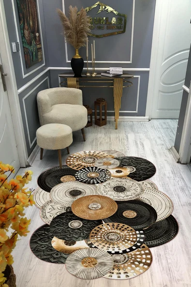 Kaymaz Taban Yıkanabilir Dijital Baskı Dekoratif Modern Desenli Elegance Serisi Lazer Kesim Dot Taban Halı ELG79 RENKLİ 80 X 300