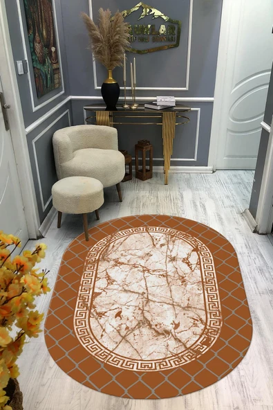 Kaymaz Taban Yıkanabilir Dijital Baskı Oval Kesim Dekoratif Modern Desenli Dot Taban Halı OVAL002 RENKLİ 100 X 200