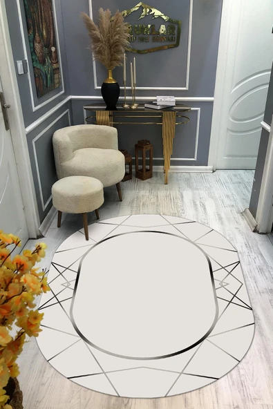 Kaymaz Taban Yıkanabilir Dijital Baskı Oval Kesim Dekoratif Modern Desenli Dot Taban Halı OVAL016 RENKLİ 100 X 300