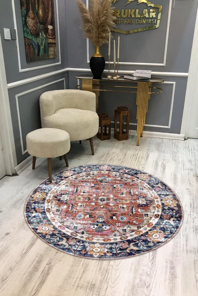 Kaymaz Taban Yıkanabilir Dijital Baskı Dekoratif Modern Desenli Yuvarlak Dot Taban Halı RENKLİ 100 X 100