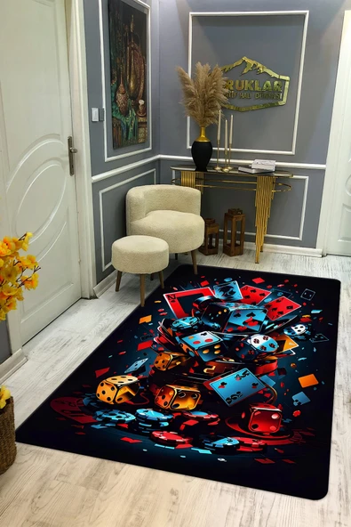 Kaymaz Taban Yıkanabilir Dijital Baskı Dekoratif Modern Desenli Dot Taban Halı CAS08 RENKLİ 200 X 300