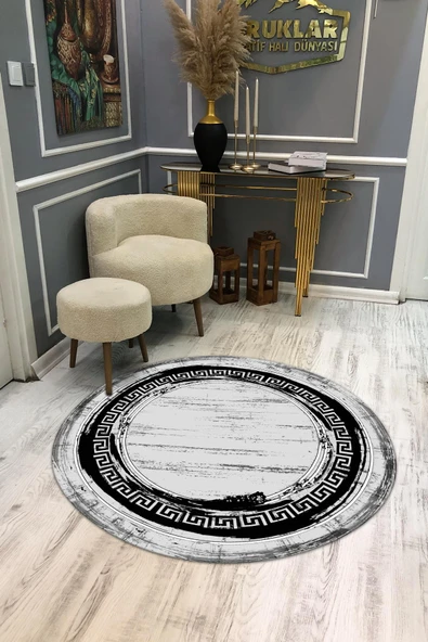Kaymaz Taban Yıkanabilir Dijital Baskı Dekoratif Modern Desenli Yuvarlak Dot Taban Halı RENKLİ 160 X 160