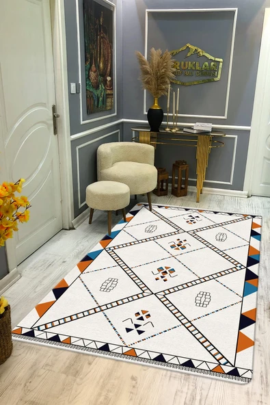 Kaymaz Taban Yıkanabilir Dijital Baskı Dekoratif Modern Desenli Dot Taban Halı Nova Serisi NV15 RENKLİ 80 X 150