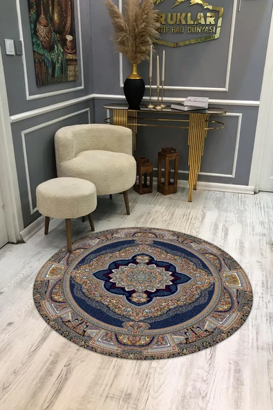 Kaymaz Taban Yıkanabilir Dijital Baskı Dekoratif Modern Desenli Yuvarlak Dot Taban Halı RENKLİ 180 X 180