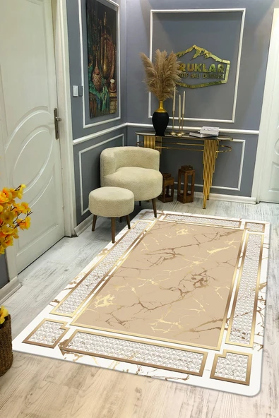 Kaymaz Taban Yıkanabilir Dijital Baskı Dekoratif Modern Desenli Dot Taban Halı Nova Serisi NV34 RENKLİ 100 X 200