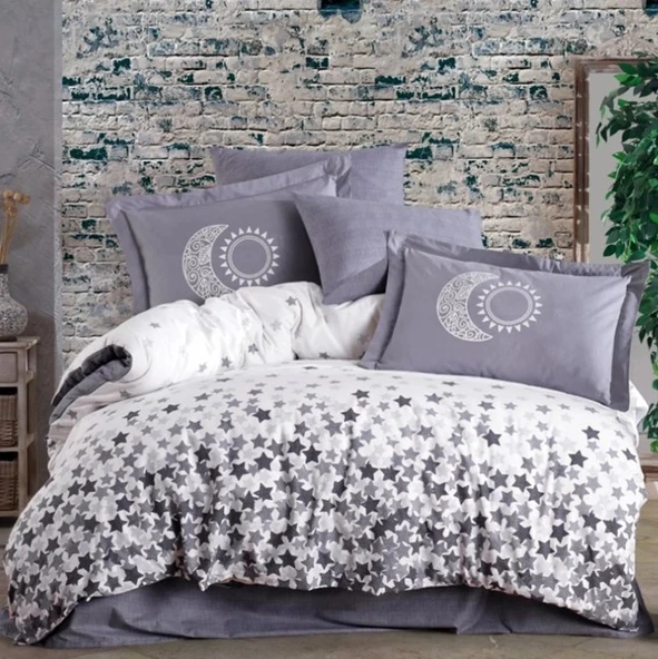 Hobby Çift Kişilik Poplin Nevresim Stars Gri ürün görseli