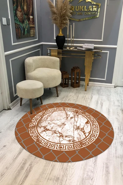 Kaymaz Taban Yıkanabilir Dijital Baskı Dekoratif Modern Desenli Yuvarlak Dot Taban Halı RENKLİ 100 X 100