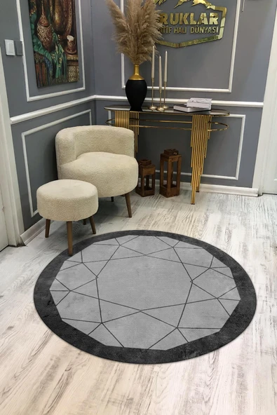 Kaymaz Taban Yıkanabilir Dijital Baskı Dekoratif Modern Desenli Yuvarlak Dot Taban Halı RENKLİ 160 X 160