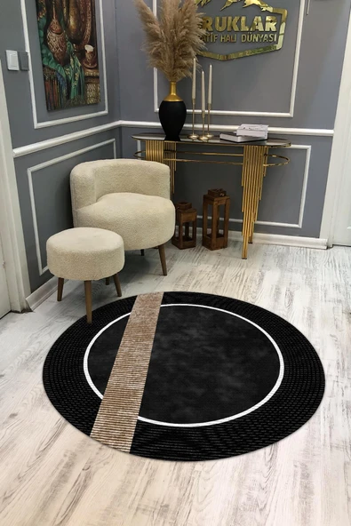 Kaymaz Taban Yıkanabilir Dijital Baskı Dekoratif Modern Desenli Yuvarlak Dot Taban Halı RENKLİ 200 X 200