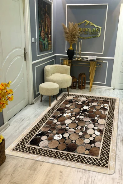 Kaymaz Taban Yıkanabilir Dijital Baskı Dekoratif Modern Desenli Dot Taban Halı Nova Serisi NV37 RENKLİ 80 X 300