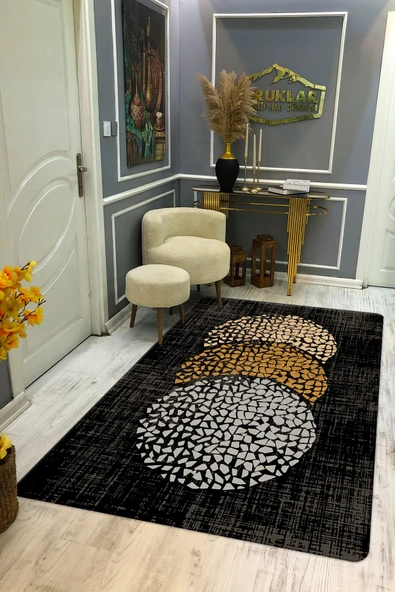 Kaymaz Taban Yıkanabilir Dijital Baskı Dekoratif Modern Desenli Dot Taban Halı Nova Serisi NV46 RENKLİ 80 X 300