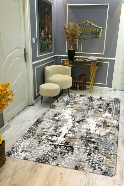 Kaymaz Taban Yıkanabilir Dijital Baskı Dekoratif Modern Desenli Dot Taban Halı Nova Serisi NV41 RENKLİ 140 X 200
