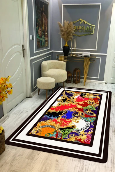 Kaymaz Taban Yıkanabilir Dijital Baskı Dekoratif Modern Desenli Dot Taban Halı Nova Serisi NV54 RENKLİ 140 X 200