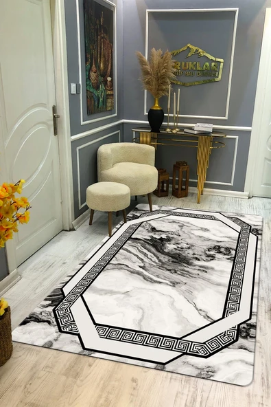 Kaymaz Taban Yıkanabilir Dijital Baskı Dekoratif Modern Desenli Dot Taban Halı Nova Serisi NV61 RENKLİ 80 X 200