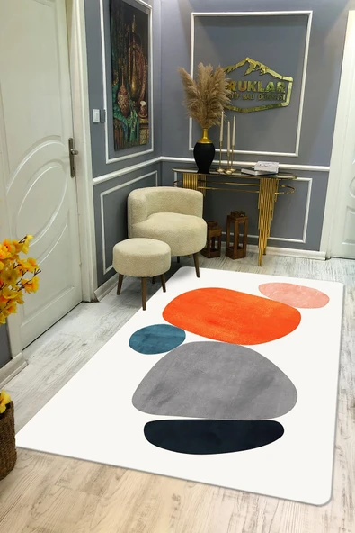 Kaymaz Taban Yıkanabilir Dijital Baskı Dekoratif Modern Desenli Dot Taban Halı Nova Serisi NV123 RENKLİ 140 X 200