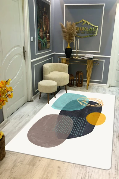 Kaymaz Taban Yıkanabilir Dijital Baskı Dekoratif Modern Desenli Dot Taban Halı Nova Serisi NV124 RENKLİ 180 X 280