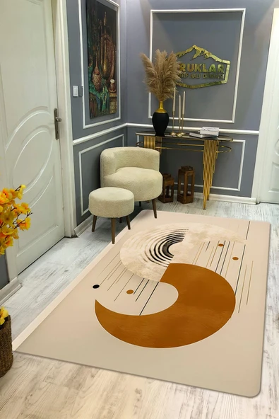 Kaymaz Taban Yıkanabilir Dijital Baskı Dekoratif Modern Desenli Dot Taban Halı Soft  Serisi SFT26 RENKLİ 180 X 280