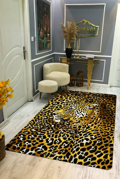 Kaymaz Taban Yıkanabilir Dijital Baskı Dekoratif Modern Desenli Dot Taban Halı Leopar Serisi LEO06 RENKLİ 200 X 300