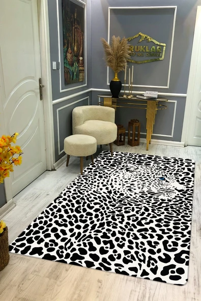 Kaymaz Taban Yıkanabilir Dijital Baskı Dekoratif Modern Desenli Dot Taban Halı Leopar Serisi LEO07 RENKLİ 80 X 150