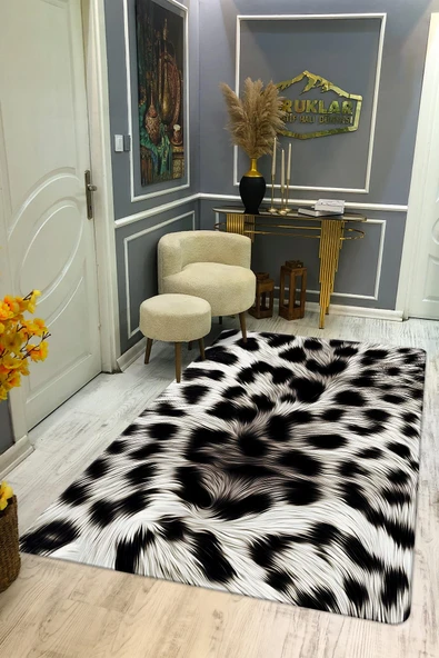 Kaymaz Taban Yıkanabilir Dijital Baskı Dekoratif Modern Desenli Dot Taban Halı Leopar Serisi LEO05 RENKLİ 200 X 300