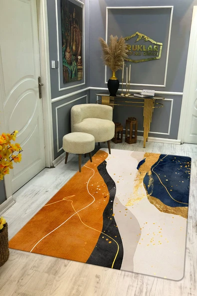 Kaymaz Taban Yıkanabilir Dijital Baskı Dekoratif Modern Desenli Dot Taban Halı Soft  Serisi SFT14 RENKLİ 80 X 300