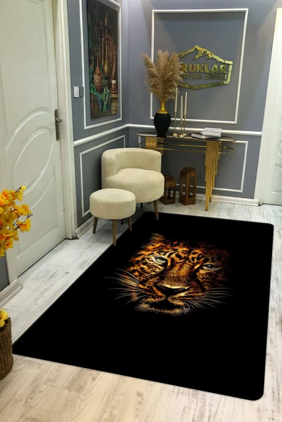 Kaymaz Taban Yıkanabilir Dijital Baskı Dekoratif Modern Desenli Dot Taban Halı Leopar Serisi LEO01 RENKLİ 80 X 150