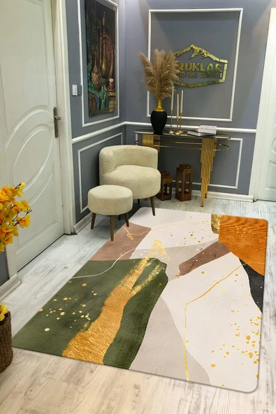Kaymaz Taban Yıkanabilir Dijital Baskı Dekoratif Modern Desenli Dot Taban Halı Soft  Serisi SFT15 RENKLİ 80 X 150