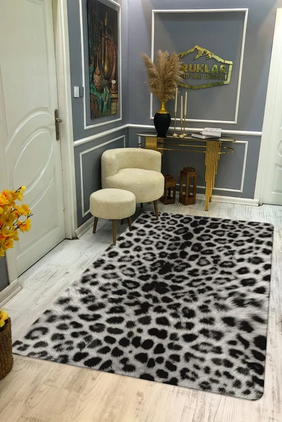 Kaymaz Taban Yıkanabilir Dijital Baskı Dekoratif Modern Desenli Dot Taban Halı Leopar Serisi LEO04 RENKLİ 100 X 300