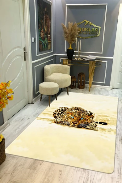 Kaymaz Taban Yıkanabilir Dijital Baskı Dekoratif Modern Desenli Dot Taban Halı Leopar Serisi LEO02 RENKLİ 180 X 280