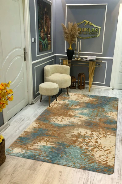 Kaymaz Taban Yıkanabilir Dijital Baskı Dekoratif Modern Desenli Dot Taban Halı Soft  Serisi SFT35 RENKLİ 120 X 180