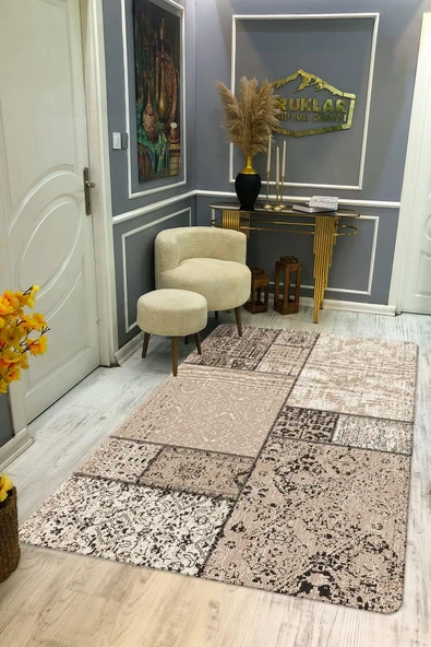 Kaymaz Taban Yıkanabilir Dijital Baskı Dekoratif Modern Desenli Dot Taban Halı Nes V2 Serisi NES029 RENKLİ 100 X 200