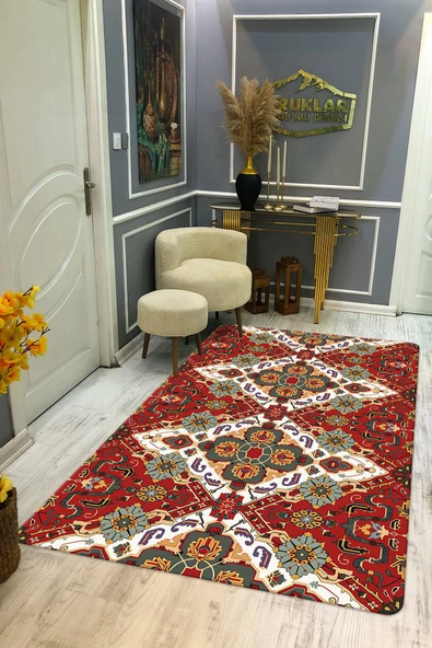 Kaymaz Taban Yıkanabilir Dijital Baskı Dekoratif Modern Desenli Dot Taban Halı Nes V2 Serisi NES022 RENKLİ 120 X 180