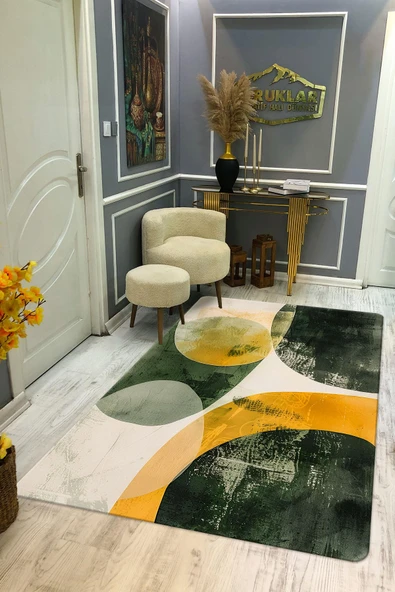 Kaymaz Taban Yıkanabilir Dijital Baskı Dekoratif Modern Desenli Dot Taban Halı Soft  Serisi SFT33 RENKLİ 120 X 180