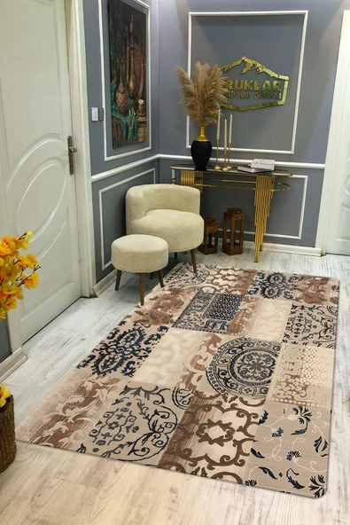 Kaymaz Taban Yıkanabilir Dijital Baskı Dekoratif Modern Desenli Dot Taban Halı Nes V2 Serisi NES014 RENKLİ 100 X 300