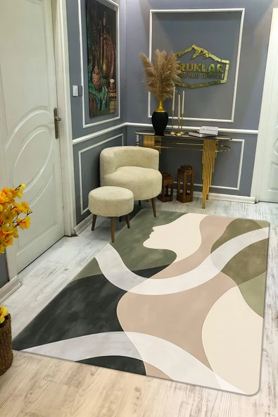 Kaymaz Taban Yıkanabilir Dijital Baskı Dekoratif Modern Desenli Dot Taban Halı Soft  Serisi SFT31 RENKLİ 140 X 200