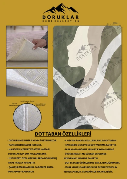 Kaymaz Taban Yıkanabilir Dijital Baskı Dekoratif Modern Desenli Dot Taban Halı Soft  Serisi SFT31 RENKLİ 180 X 280 - 2
